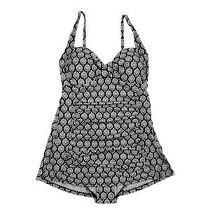 Merona One Piece‎ Swim Suit Dress Medallion Pattern Size Small Black & White EUC